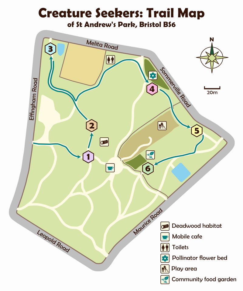 Map of St Andrews Park and the Creature Seeker Trail